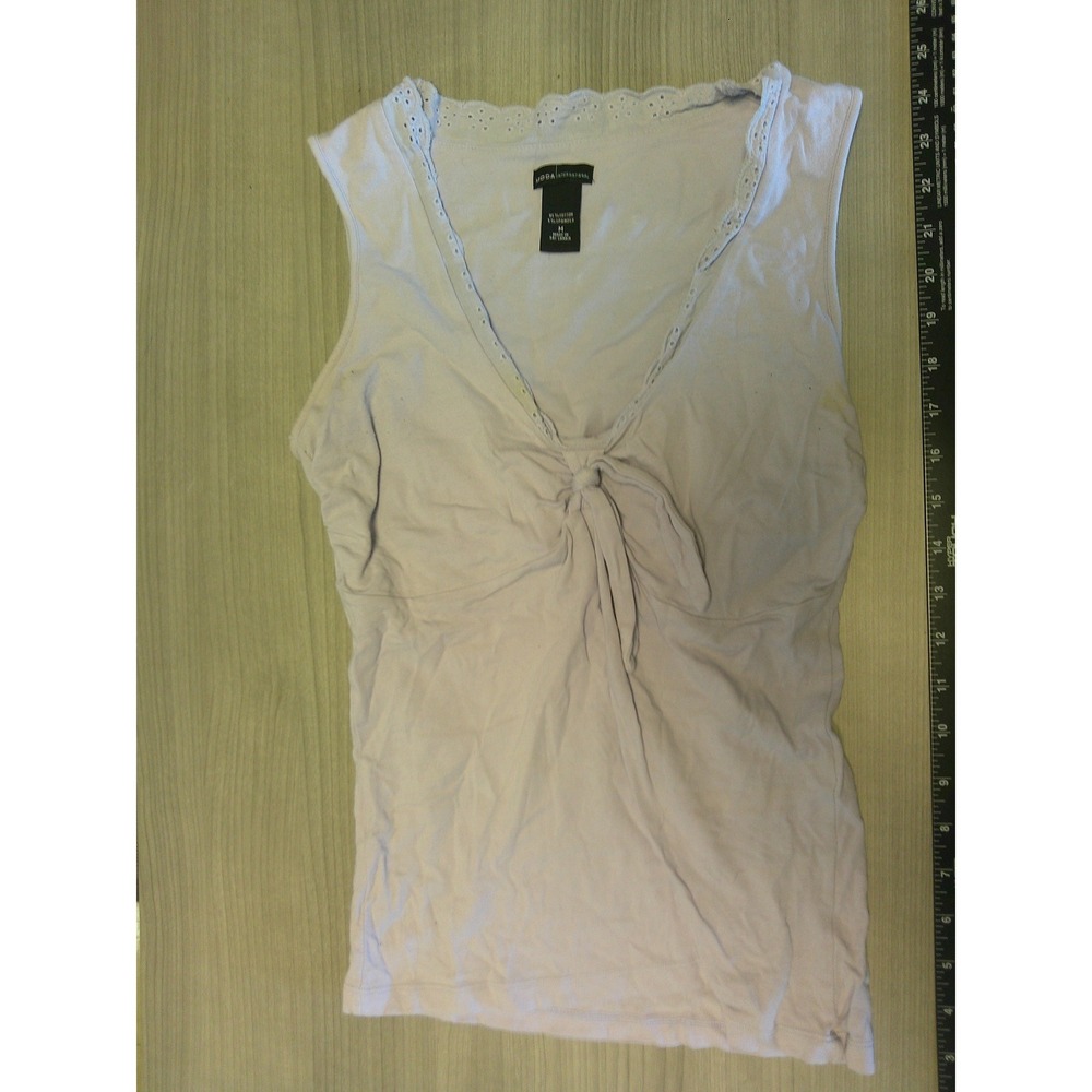 Moda International Tank Top Women M Lavender‎ Good Eyelet Lace Knot Front V-Neck